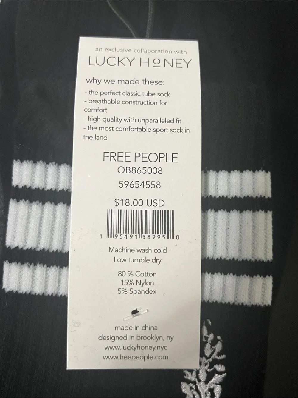 1513. FREE PEOPLE Tube socks in Black/ White One size NWT $18